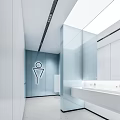 Modern Public Restroom Interior With Blue Wall White Sink And Mirror