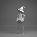Woman dressed in Halloween witch costume with decorated hat and black dress against pink background