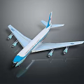 White and Blue Airliner with United States of America Livery and Four Engines