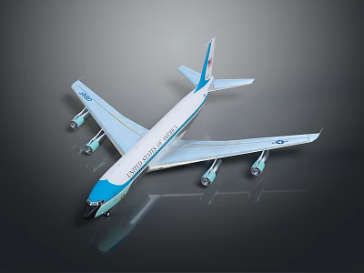 White and Blue Airliner with United States of America Livery and Four Engines 3d model