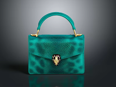 Stylish Green Snakeskin Texture Handbag With Golden Handle and Snake Head Decoration For Daily Use 3d model