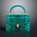 Stylish Green Snakeskin Texture Handbag With Golden Handle and Snake Head Decoration For Daily Use