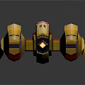 Futuristic Golden Twin Laser Cannon With Red Blue Accents And Mechanical Structure