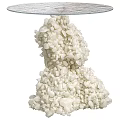 Round Side Table With Transparent Glass Top And White Pebble Base 3d model