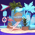 Vibrant Summer Themed Decor With Lifeguard Sign Flamingo Beach Chair And Palm Tree