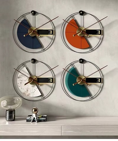 Modern Multicolored Wall Clocks With Blue Orange Green And Marble Minimalist Design 3d model