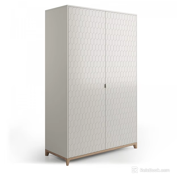 Modern Double Door Wardrobe With Hexagonal Pattern Light Color Wooden Base Storage 3d model 