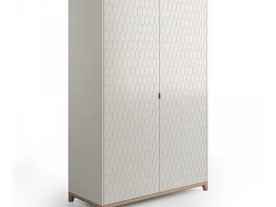 Modern Double Door Wardrobe With Hexagonal Pattern Light Color Wooden Base Storage 3d model