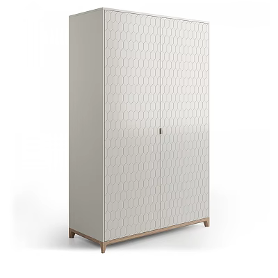 Modern Double Door Wardrobe With Hexagonal Pattern Light Color Wooden Base Storage 3d model