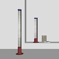 Modern Tall Cylindrical Floor Lamp With Striped Shade Red Base And Blue Top