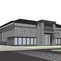 Modern School Building With Gray Brick Exterior Large Glass Windows And Surrounding Trees Pedestrians