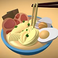 Delicious Ramen Bowl with Noodles Meat Slices Egg and Scallions Chopsticks Lifting Noodles