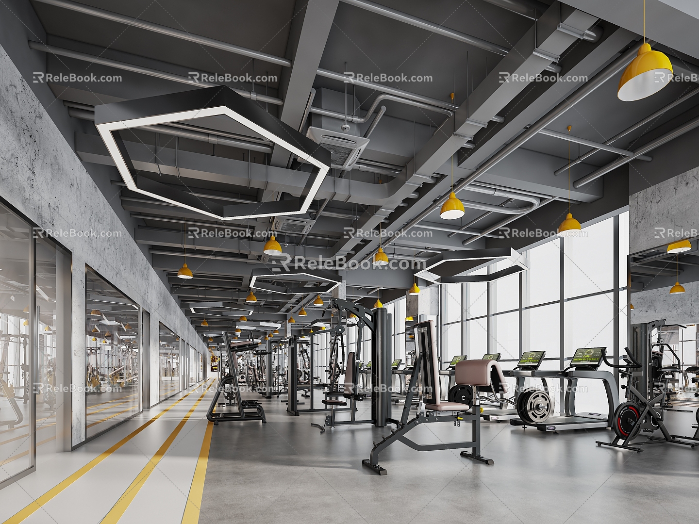 INDUSTRIAL LOFT GYM PUBLIC FITNESS AREA 3d model