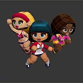 Chibi Style Female Cartoon Characters With Various Hair Colors And Sporty Outfits In Dynamic Poses
