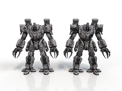 Two Gray Mecha Models In Standing Pose With Mechanical Structures And Claws 3d model