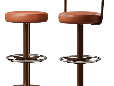 Modern Brown Leather Upholstered Swivel Bar Stool Chair With Sturdy Metal Footrest For Kitchen Counter 3d model