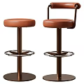 Modern Brown Leather Upholstered Swivel Bar Stool Chair With Sturdy Metal Footrest For Kitchen Counter