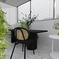 Indoor Nook With Green Plants Wooden Chair Woven Back Table Blinds White Round Side Table
