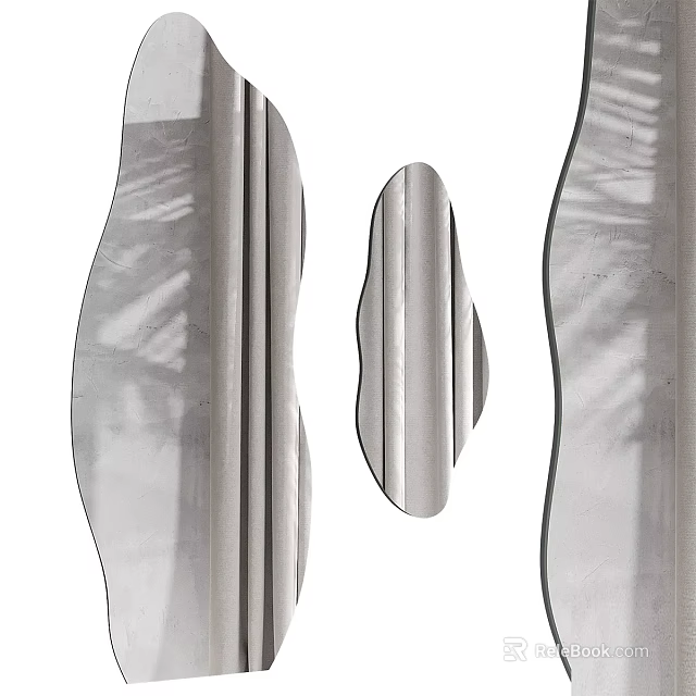 Irregularly Shaped Mirrors With Wavy Edges As Wall Decor Showing Plant Shadow Reflections 3d model 