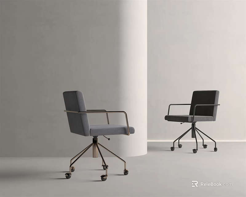 Modern Gray And Black Office Chairs With Armrests And Wheels In Minimalist Space 3d model 