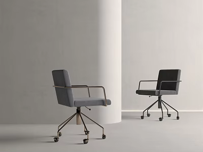 Modern Gray And Black Office Chairs With Armrests And Wheels In Minimalist Space 3d model
