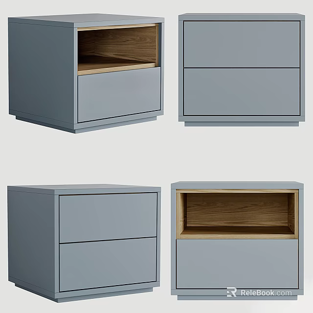 Modern Grey Nightstand With Wooden Top Two Drawers And Open Storage Shelf 3d model 