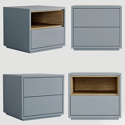 Modern Grey Nightstand With Wooden Top Two Drawers And Open Storage Shelf 3d model