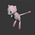 Cute Pink Pokémon Mew Character with Big Blue Eyes and Long Tail in 3D Render