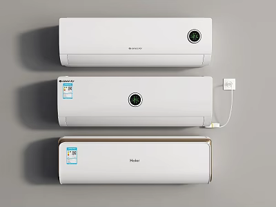 Three White Wall Mounted Air Conditioner Fans With Haier Model And Modern Design 3d model
