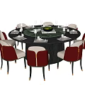 New Chinese Dining Table and Chair Set Round Dining Table and Chair Tableware 3d model