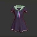 Blue Sailor Style Dress With White Collar Short Sleeves And Ribbon Tie