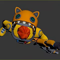 Game Character With Red Hair Yellow Jacket Holding Orange Weapon And Colorful Sneakers