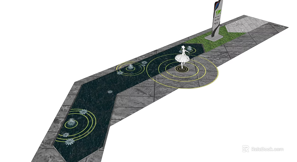 Urban Square Landscape Design Featuring Circular Paving Patterns Decorative Fountains And Lighting Elements 3d model