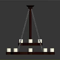 Wooden Chandelier With Candle Shaped Lights And Chain Suspension Design