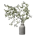 Textured Ceramic Vase With Lush Green Branches For Home Interior Decor 3d model