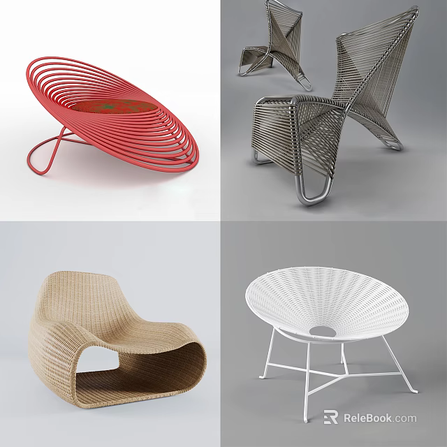 Modern Leisure Chairs with Sleek Frames and Woven Details Stylish Designs for Home Decor 3d model 