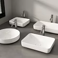 Modern White Bathroom Sinks Round and Square Shapes with Chrome Faucets on Gray Floor