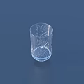 Transparent Wine Bottle And Glass With Engraved Leaf Geometric Patterns On Dark Blue Background