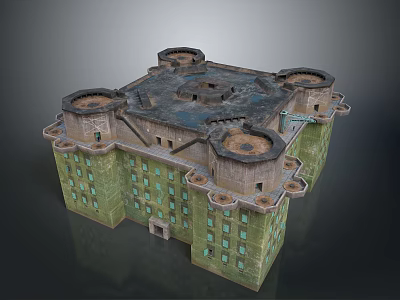 Scenic Landscape With Ancient Fortress Round Towers Green Walls Dark Roof And Windows 3d model