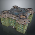 Scenic Landscape With Ancient Fortress Round Towers Green Walls Dark Roof And Windows