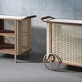 Stylish Modern Wooden Rattan Mobile Carts With White Top And Wheels
