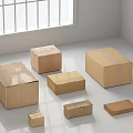 Various Sizes Cardboard Boxes in White Room With Window Showing Buildings and Green Plants Outside