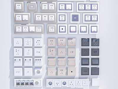 Various Style Switch Panels in Different Colors with Modern Designs for Home Interior 3d model