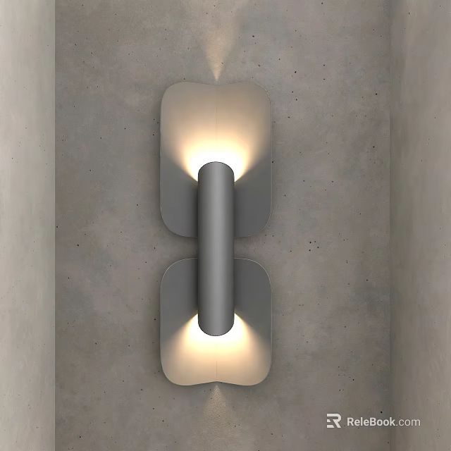 Modern Symmetrical Wall Light With Cylindrical Center Warm Lighting On Gray Concrete Wall 3d model 