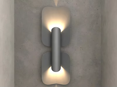 Modern Symmetrical Wall Light With Cylindrical Center Warm Lighting On Gray Concrete Wall 3d model