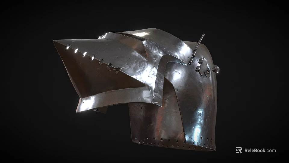 Vintage Metallic Medieval Helmet With Protective Face Cover And Riveted Details 3d model 