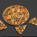 Whole Pizza With Slices And Pepperoni Mushroom Bell Pepper Toppings On Plate