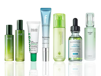 Natural Skincare Products Collection With Aloe Vera Serum And Lotion Bottles 3d model