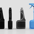 Set of Bathroom Accessories Featuring Cleaning Bottles Wireframe Design and Blue Spray Bottle