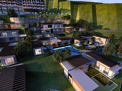 Luxury Residential Aerial Planning Layout With Lush Green Landscaping Modern Buildings And Water Features 3d model